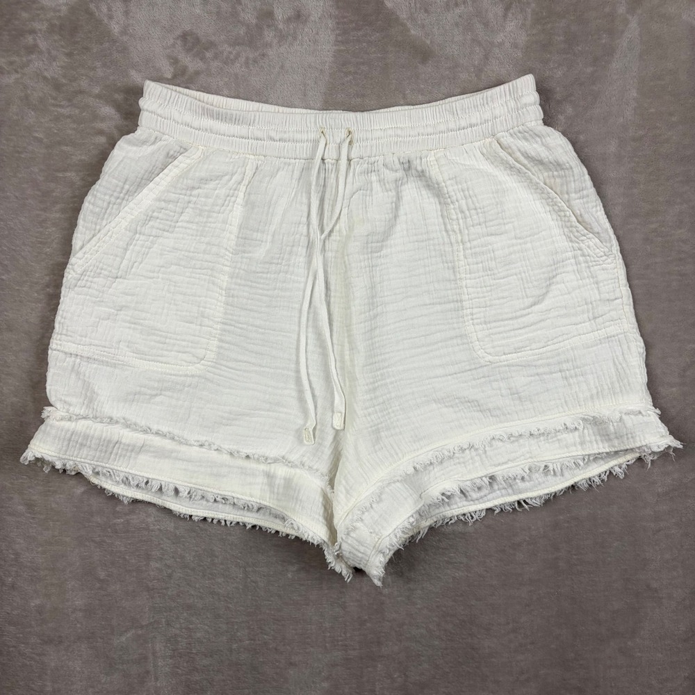Saturday Sunday Anthropologie Shorts M White Gauze Crinkle Raw Hem Beach Boho